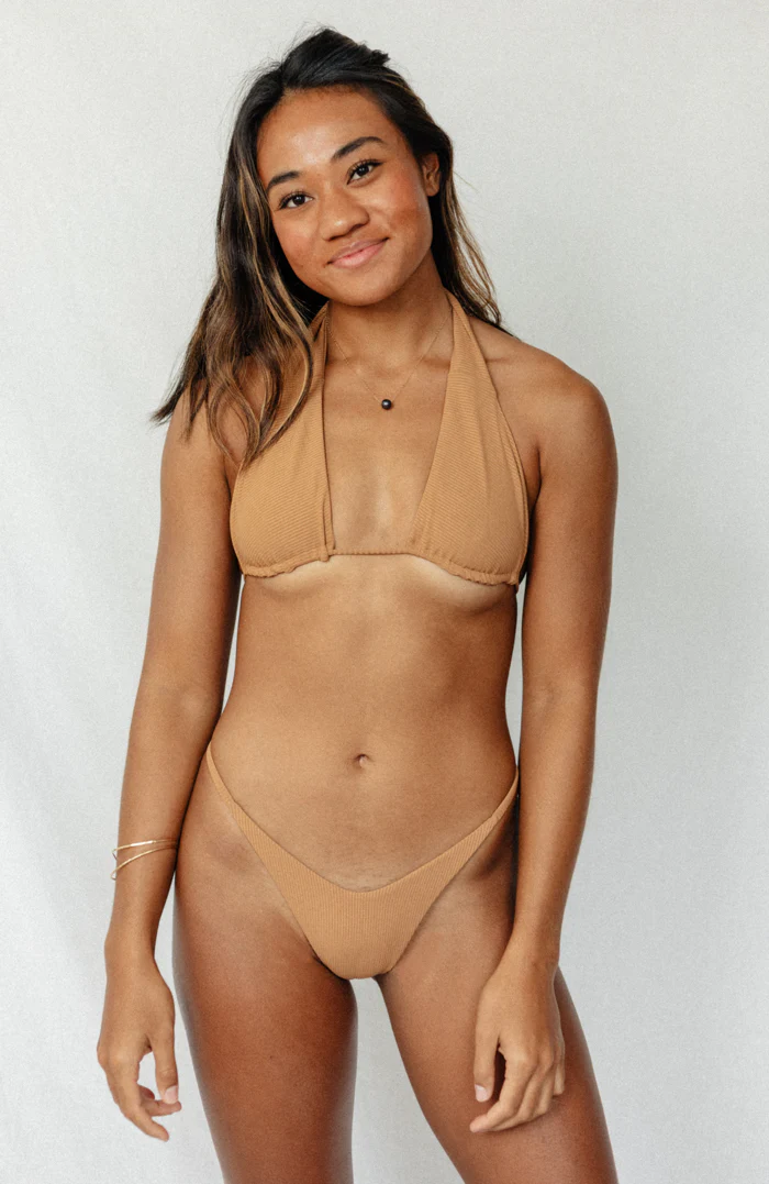ANIMAL Camel Ribbed Upsidedown Triangle Bikini Top - Image 14