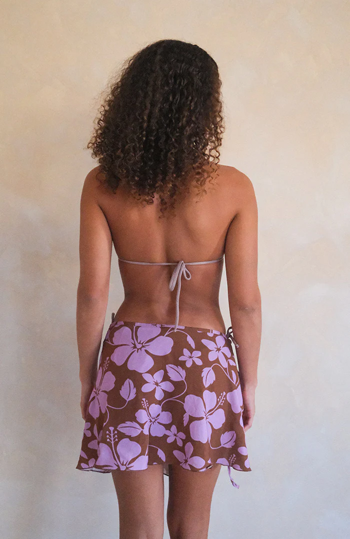 Brown Lilac Hibiscus Mini Skirt - Image 2