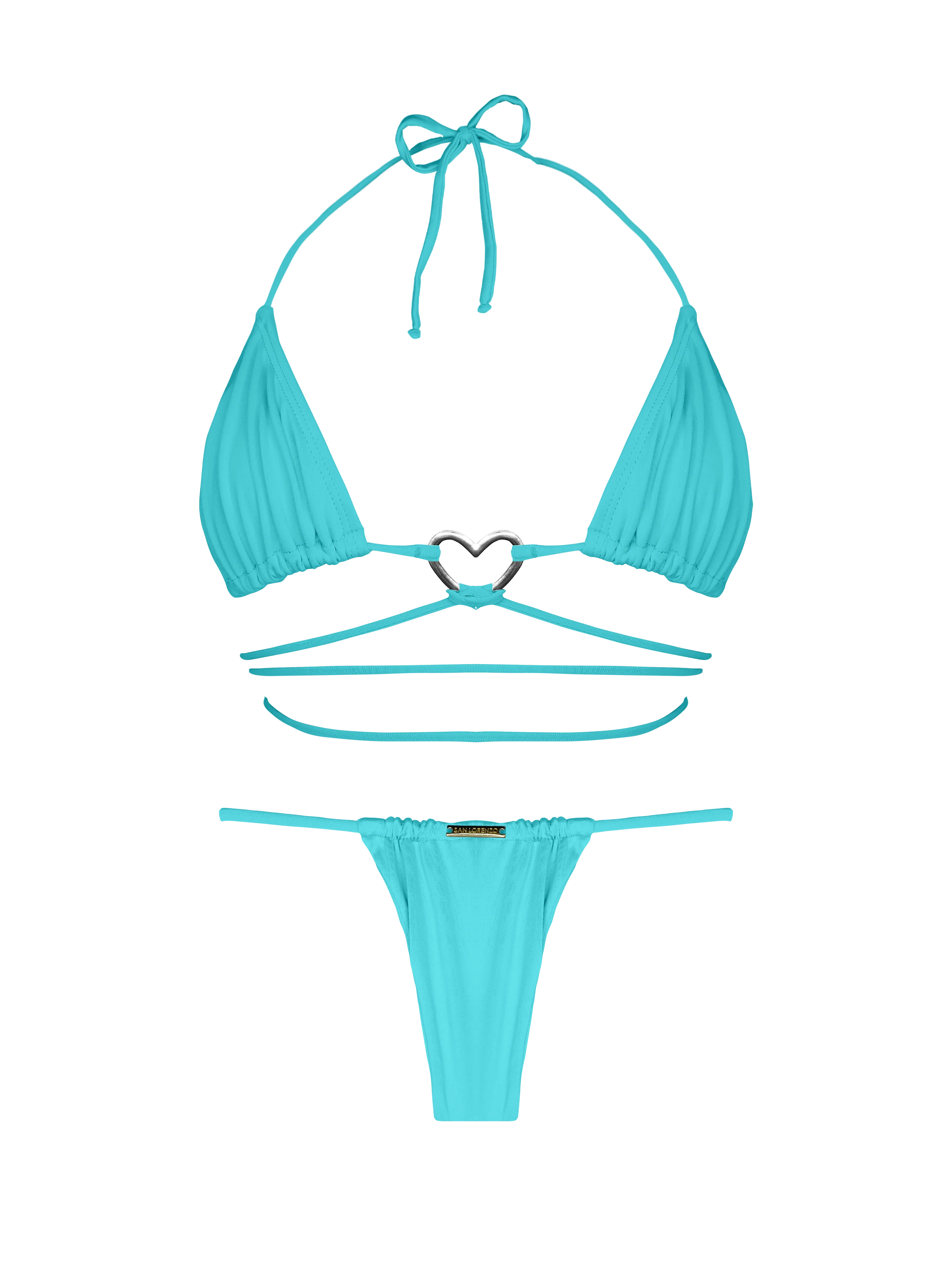 Essential Solids Oceanic Turquoise Multi String Ring Bikini Top - Image 6