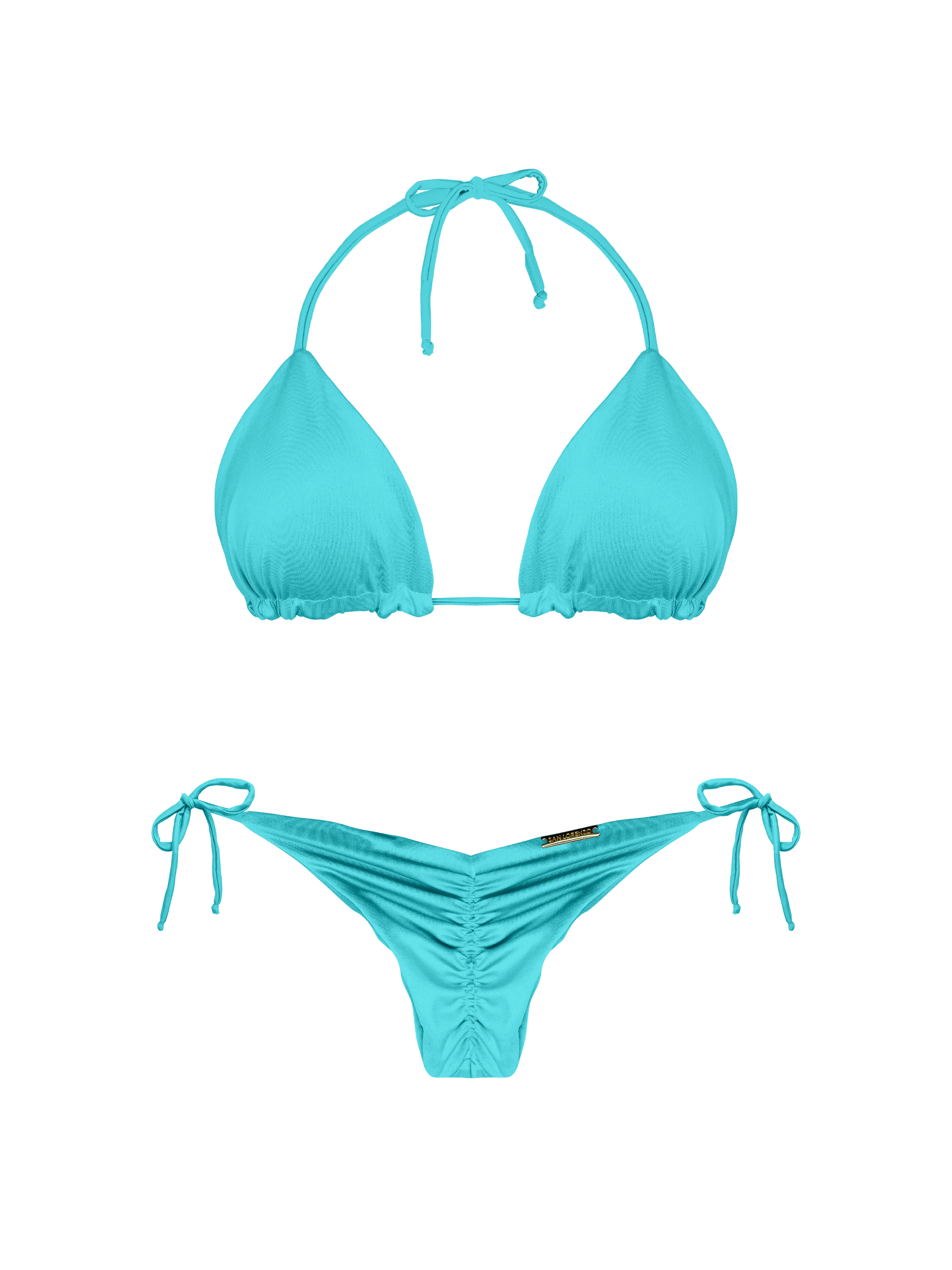 Essential Solids Oceanic Turquoise Thin Scrunch Brief Bikini Bottom - Image 7