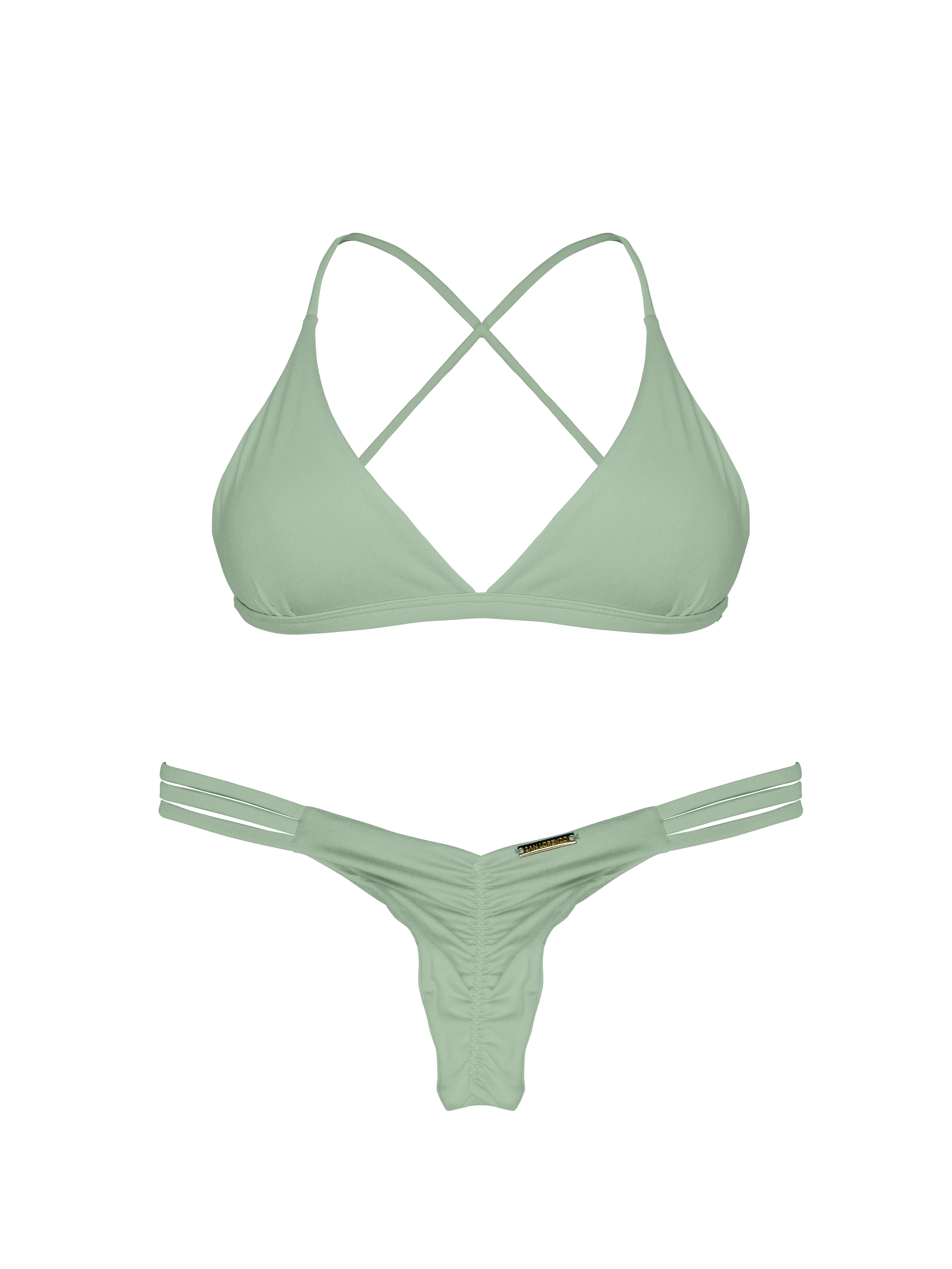 Essential Solids Moss Oasis Ruched Hipster Strap Bikini Bottom - Image 8