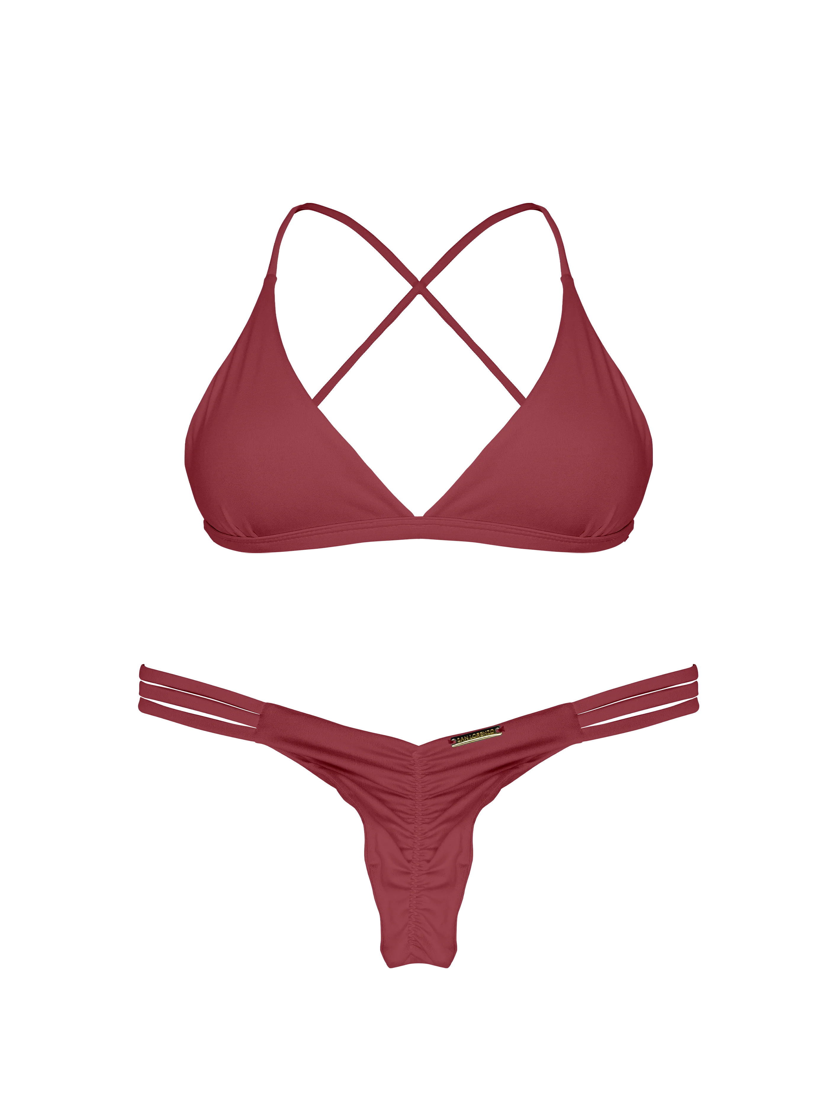 Essential Solids Taupe Truffle Ruched Hipster Strap Bikini Bottom - Image 8