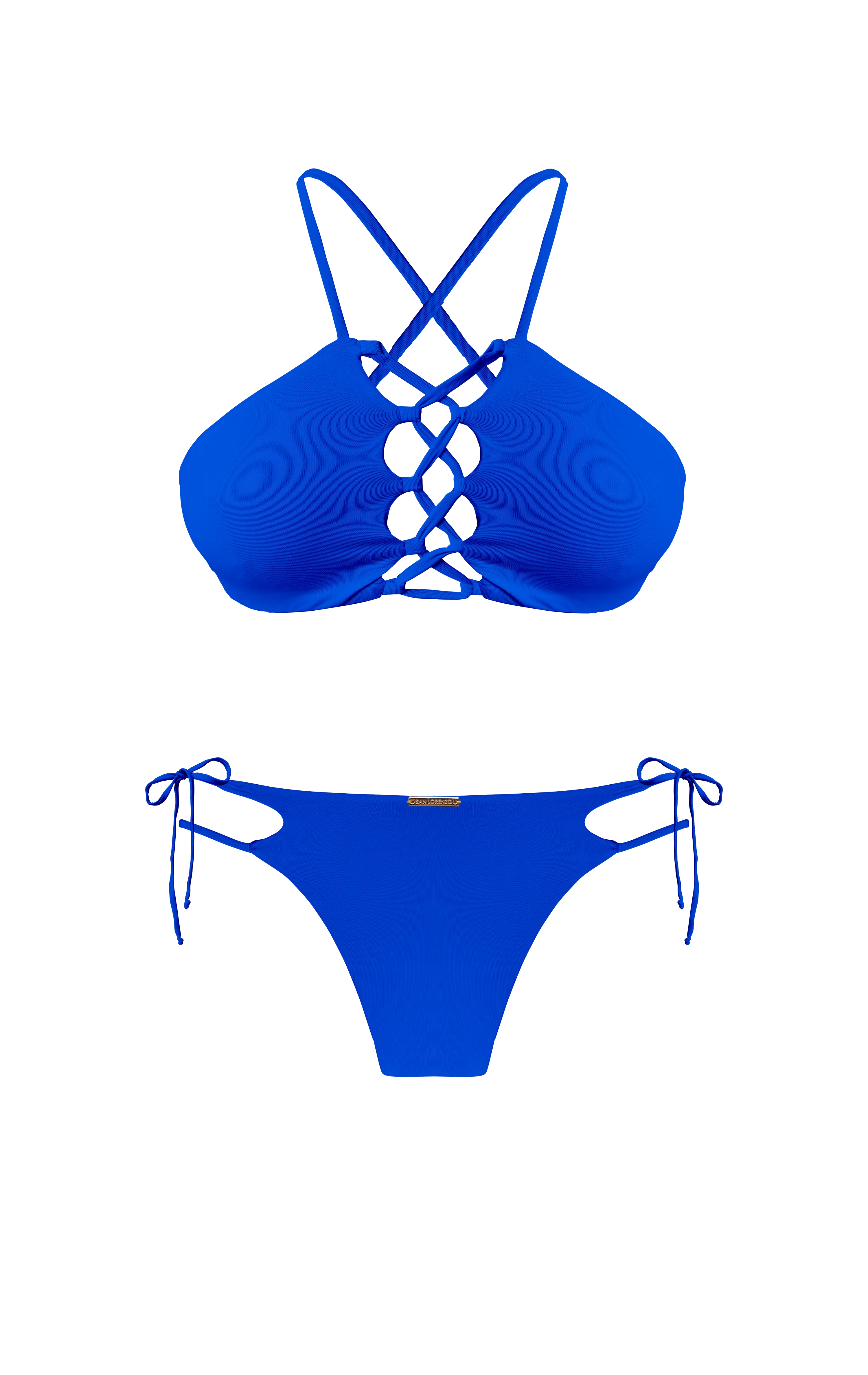 Island Palms Sapphire High Neck String Bikini Top - Image 4