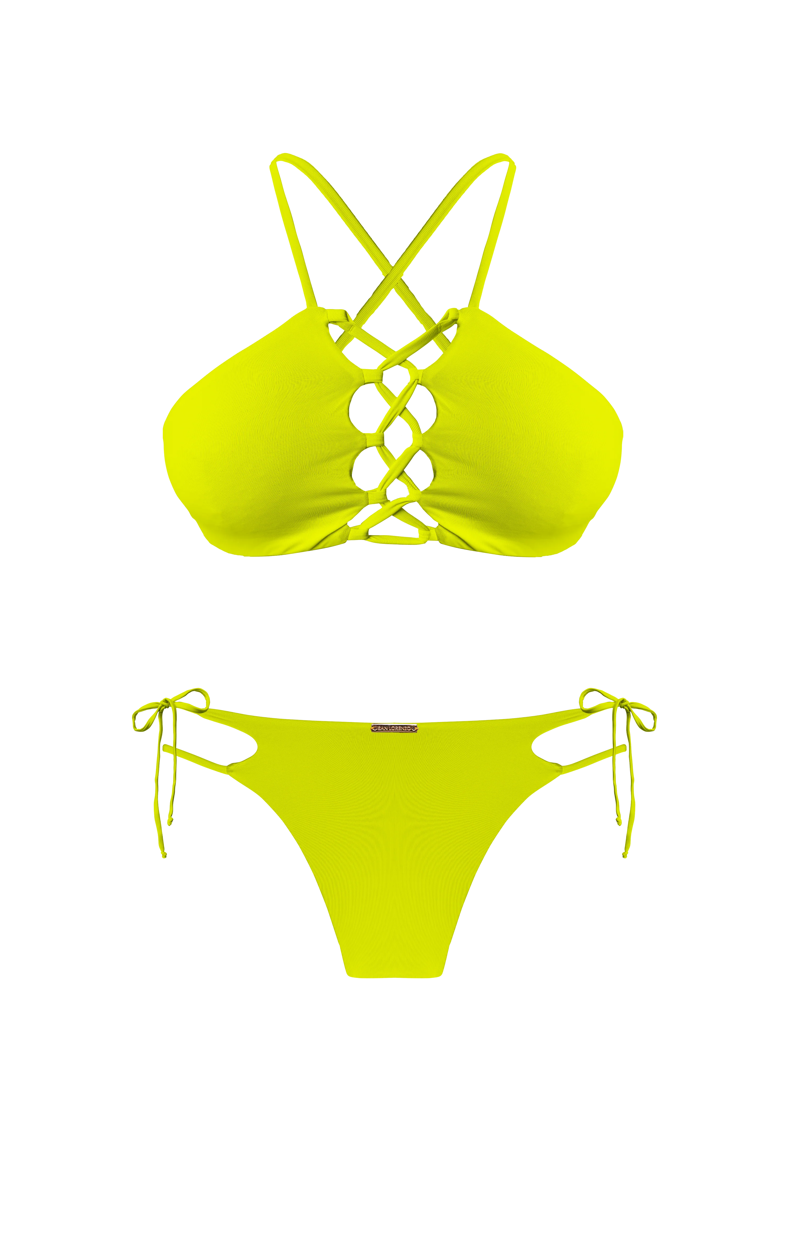 Island Palms Golden Blossom High Neck String Bikini Top - Image 7