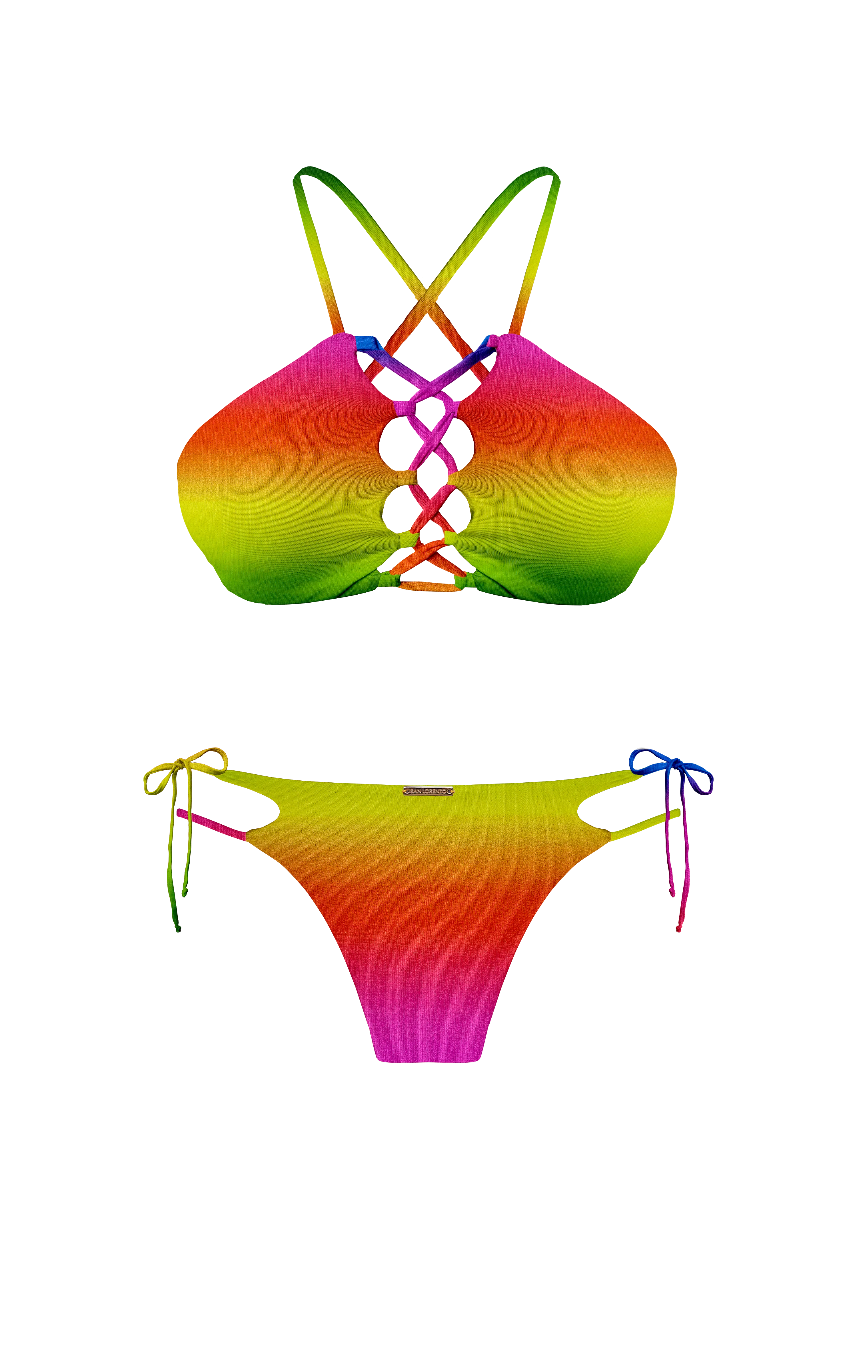 Island Palms Autumn Fire High Neck String Bikini Top - Image 4