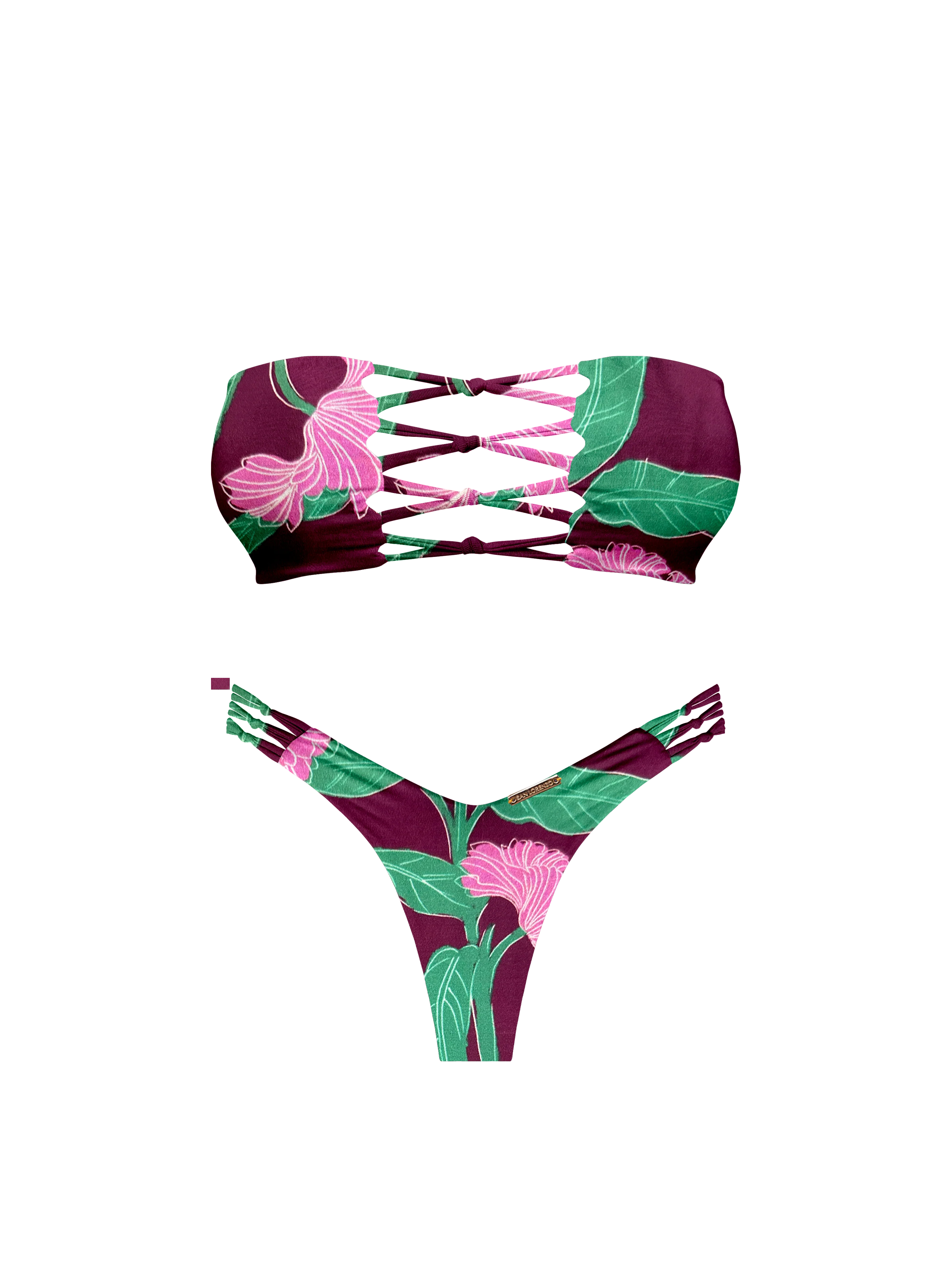 Kaia Floral Plum Braided Bandeau Bikini Top - Image 14