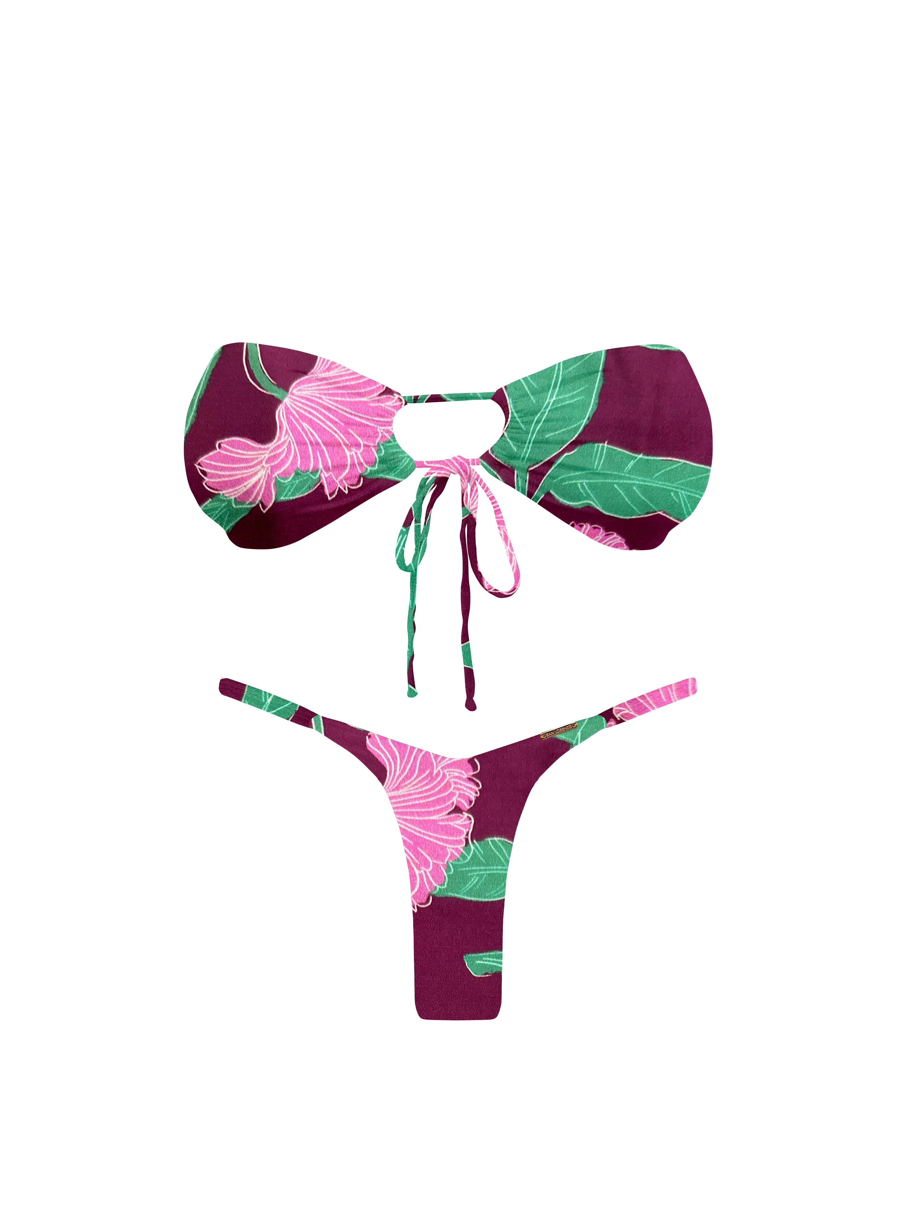 Kaia Floral Plum Thin Garder Thong Bikini Bottom - Image 20