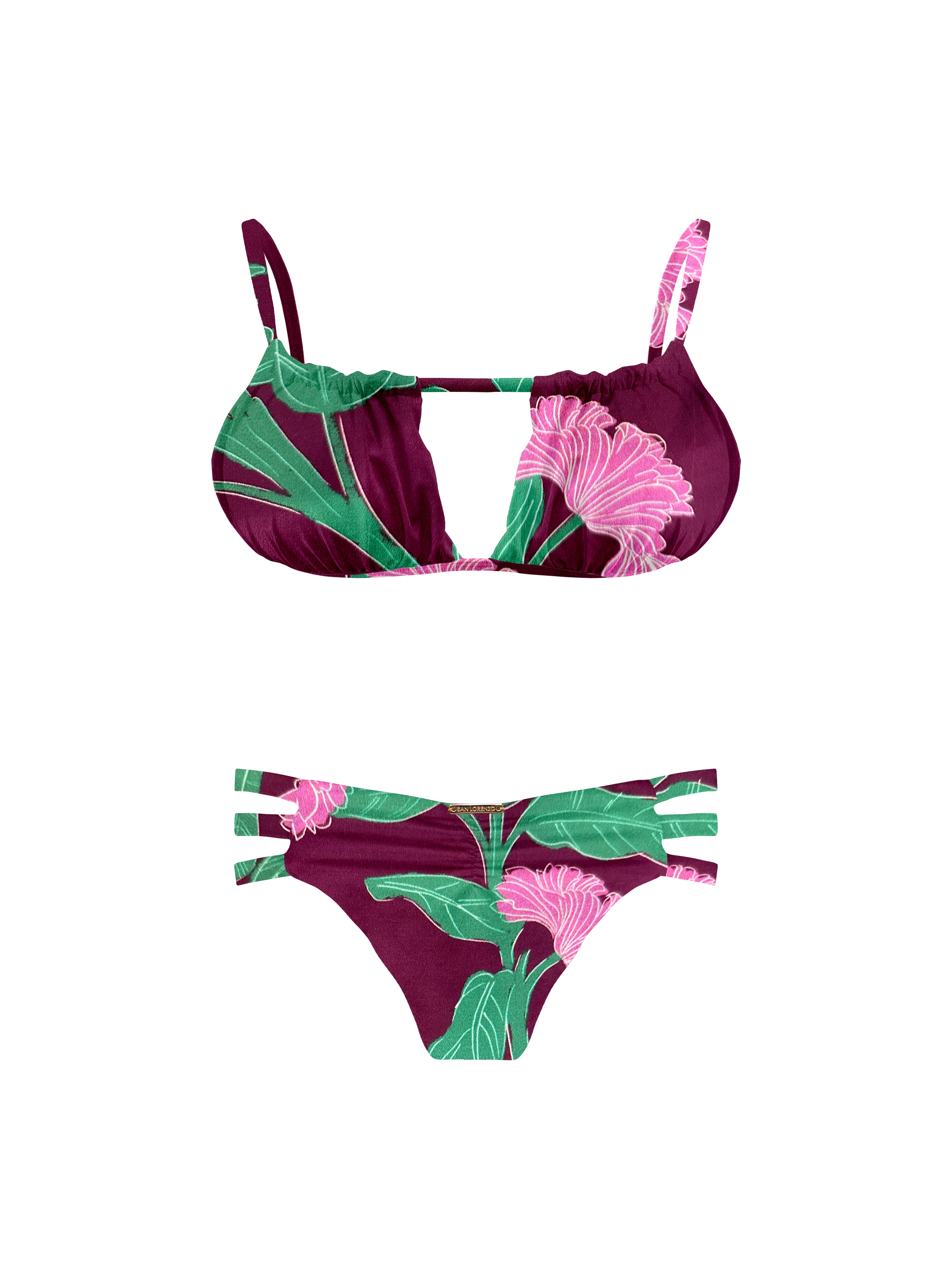 Kaia Floral Plum Three Strap Ruched Bikini Bottom - Image 13
