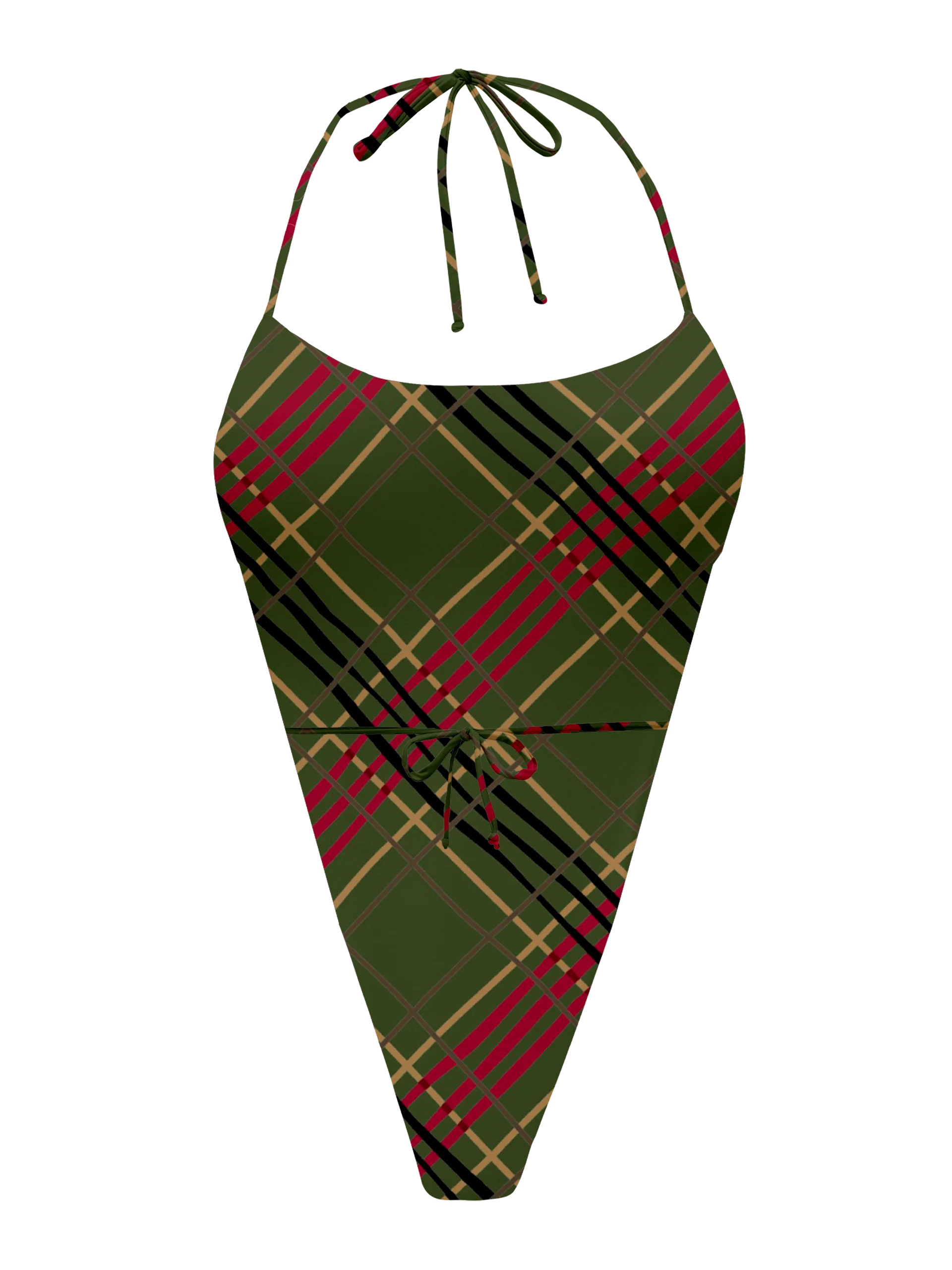 L'Amour Scottish Plaid Triangle Thong One Piece Bikini - Image 16