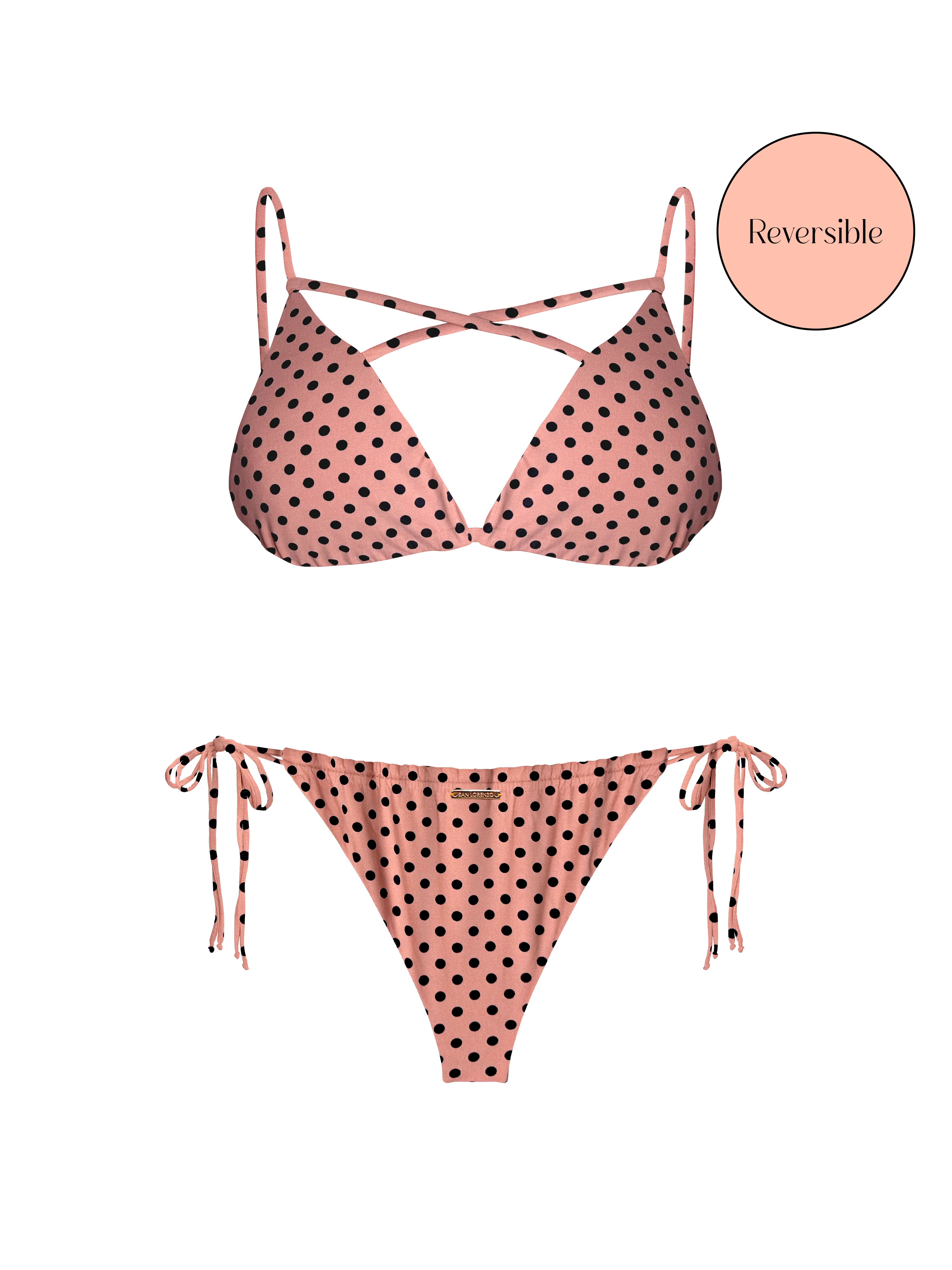 80’s Muse Rosewater Dots Cross Front Halter Bikini Top - Image 3