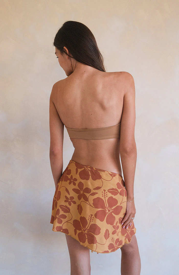 Mustard Brown Hibiscus Mini Skirt - Image 2