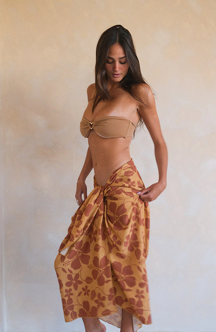 Mustard Brown Hibiscus Sarong - Image 4
