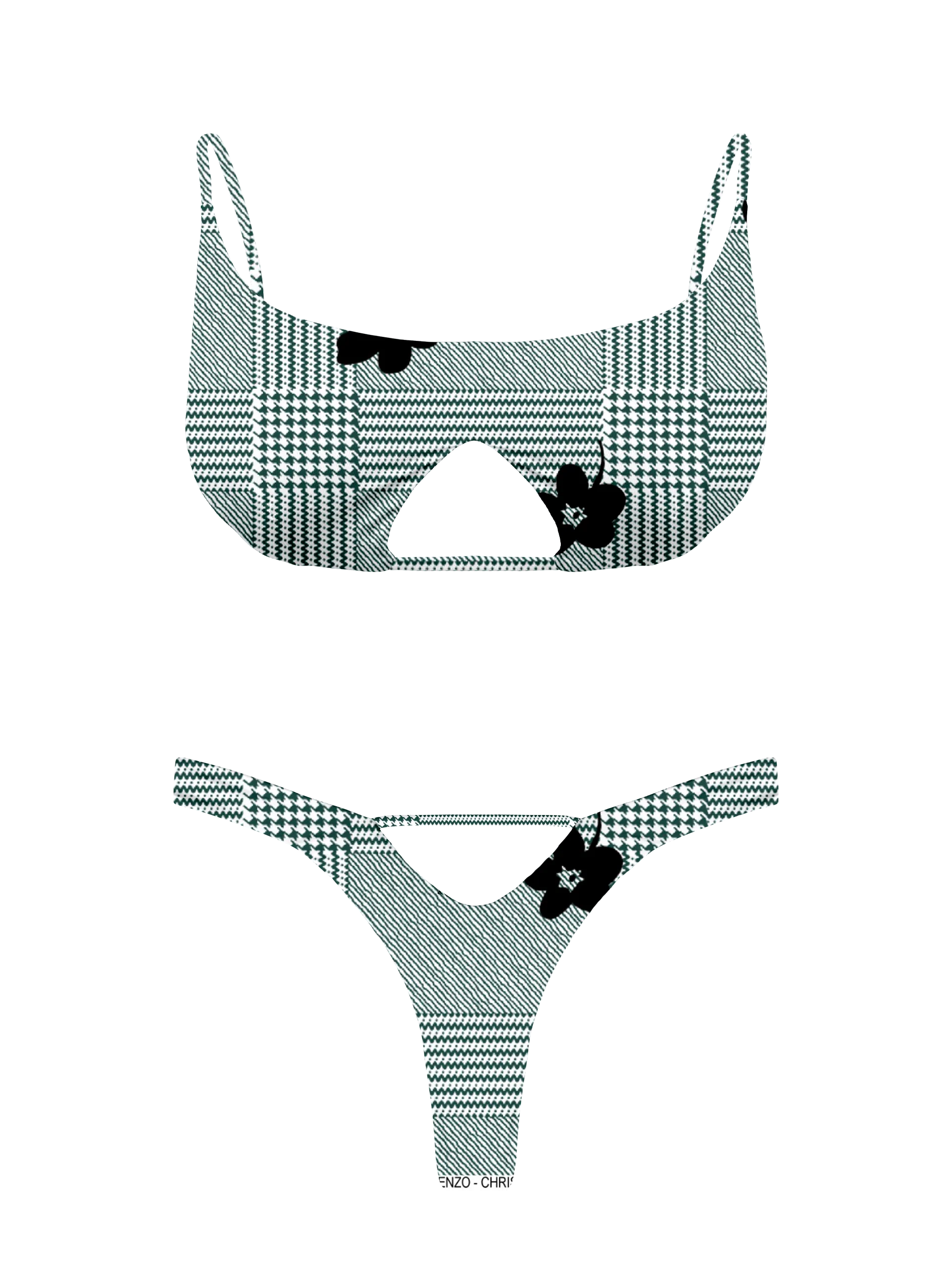 L'Amour Black Roses Cut Out V-Thong Bikini Bottom - Image 13