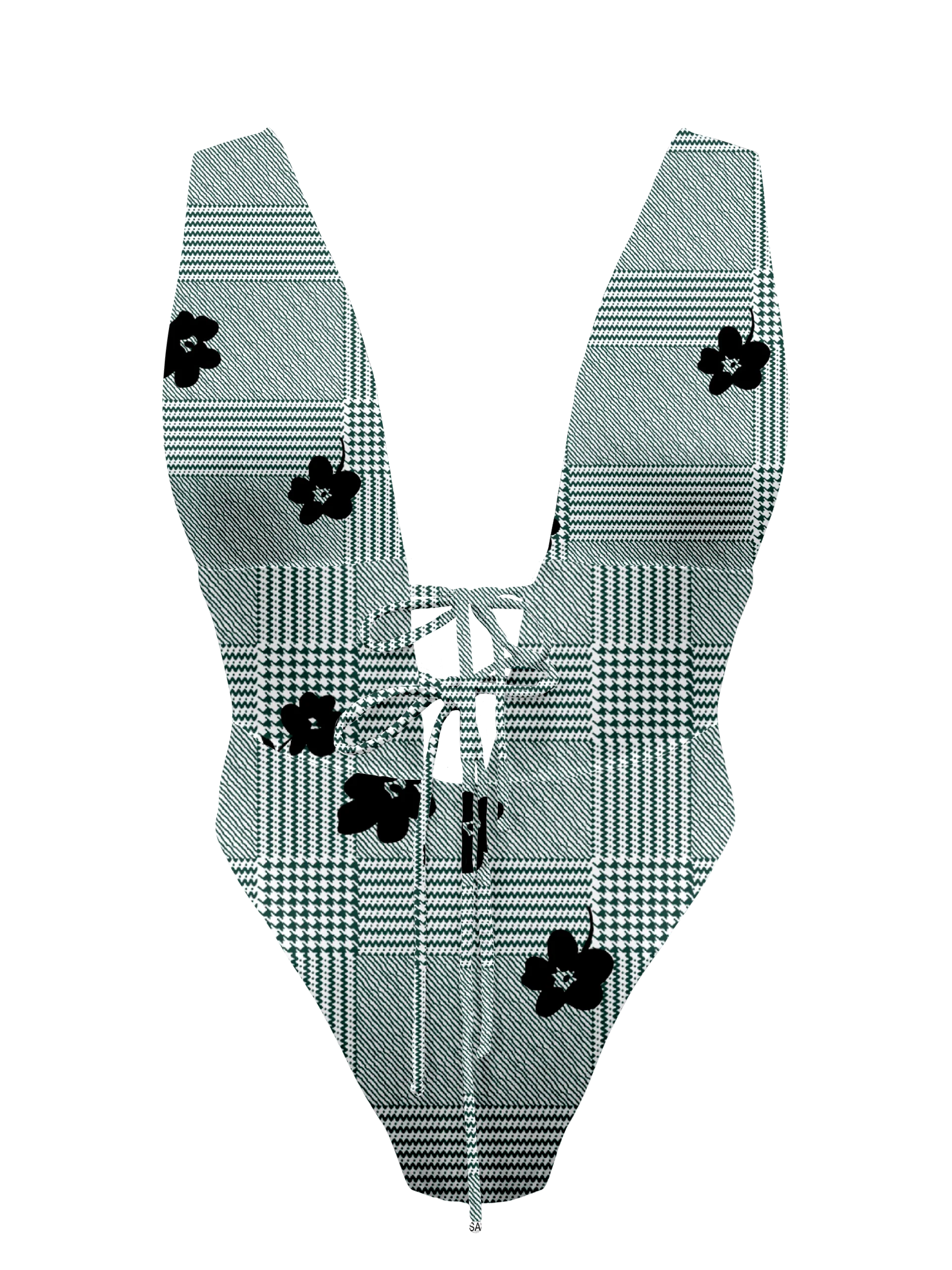 L'Amour Black Roses Plunge Front Tie One Piece Bikini - Image 13
