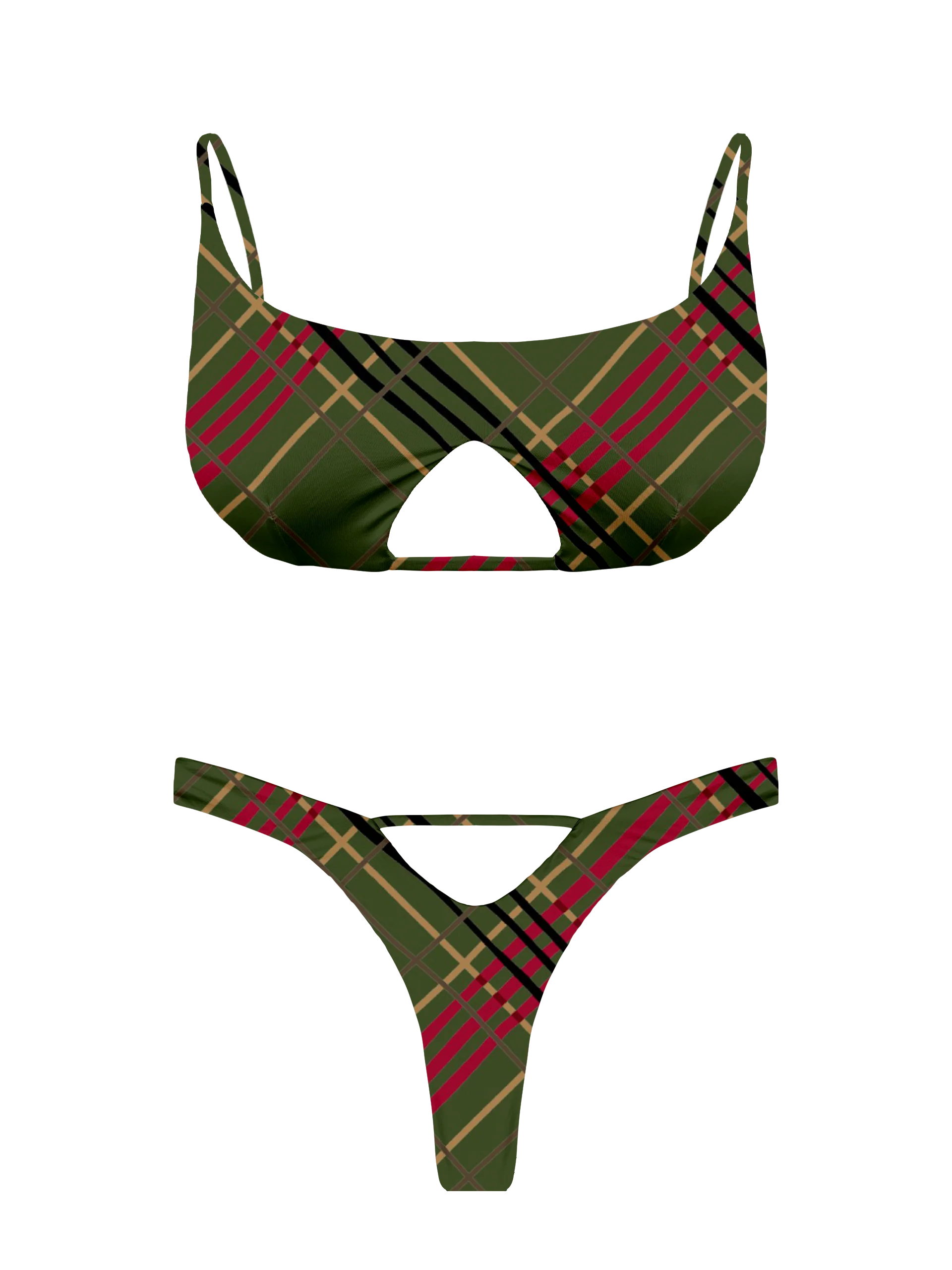 L'Amour Scottish Plaid Cut Out V-Thong Bikini Bottom - Image 12