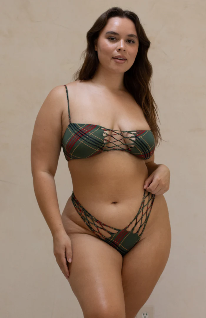 L'Amour Scottish Plaid Interlace V-Knot Bikini Bottom - Image 5