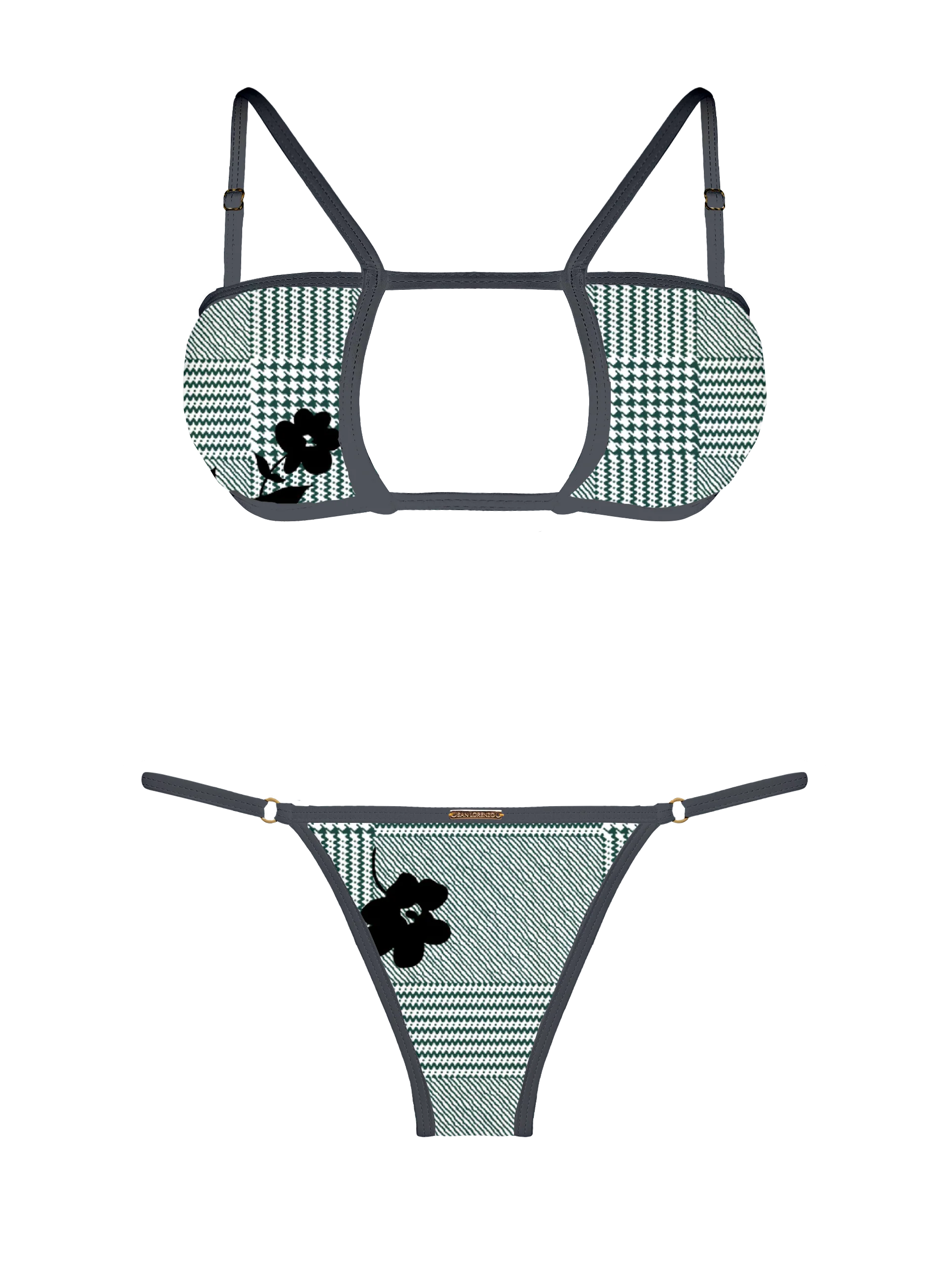 L'Amour Black Roses Trim Thin Brief Bikini Bottom - Image 12