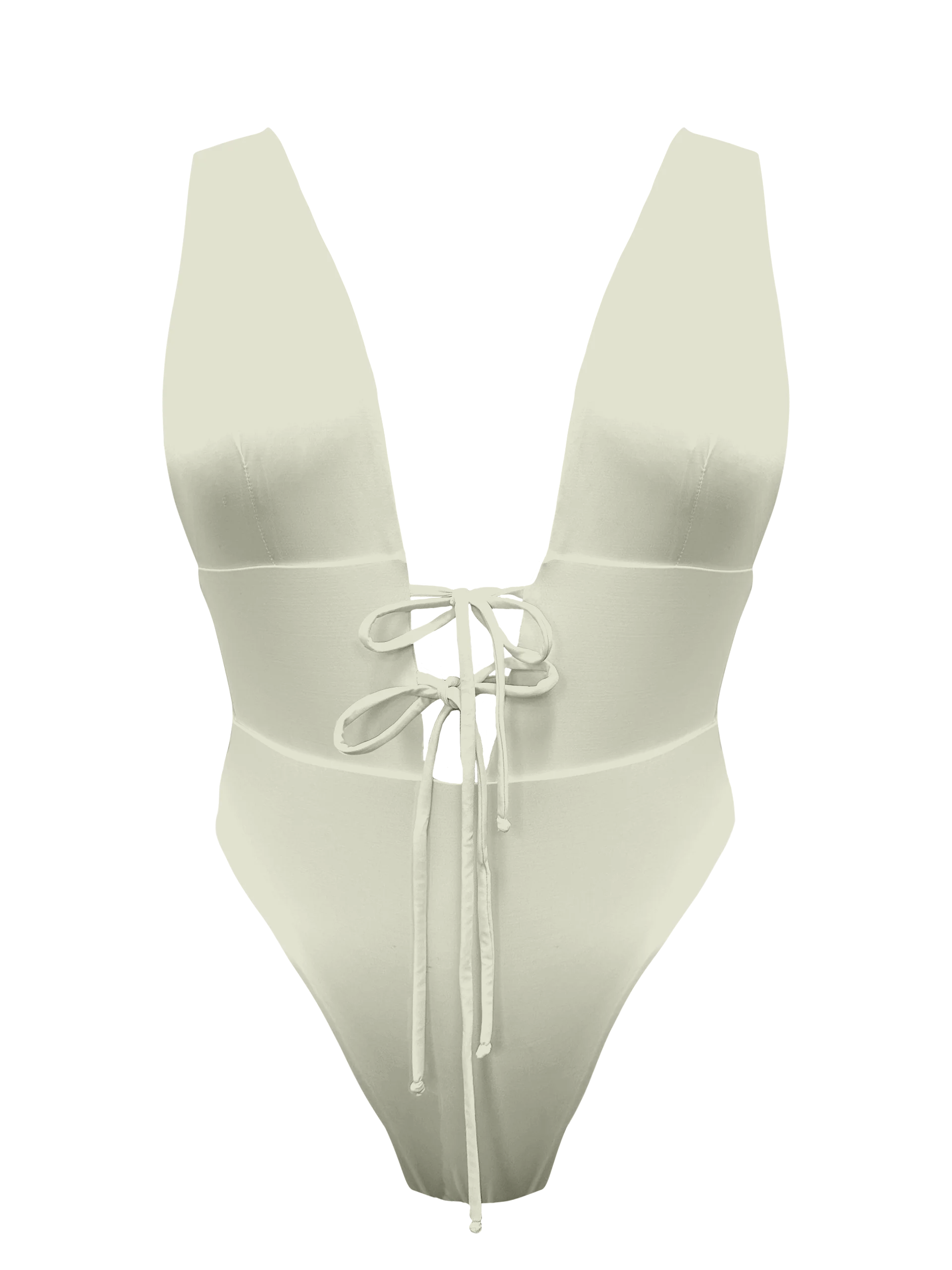 L'Amour Porcelain Plunge Front Tie One Piece Bikini - Image 11