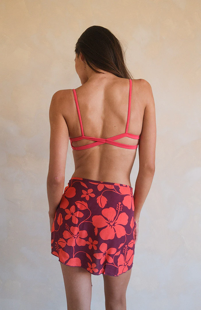 Plum Coral Hibiscus Mini Skirt - Image 2